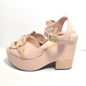 ROBERT CLERGERIE Peach & Tan Leather Platform Wedges 38½
